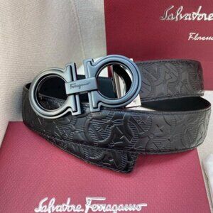 Premium Italian Black Leather Gancini Ferragamo Belt